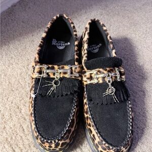 Dr. Martens Leopard Print Shoes with Gold Chain